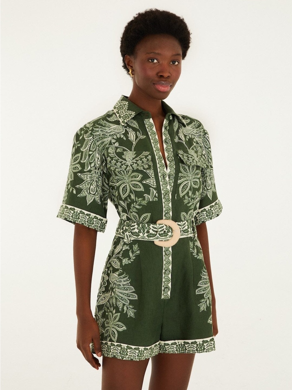 Farm Rio Dark Green Miranda Belted Romper